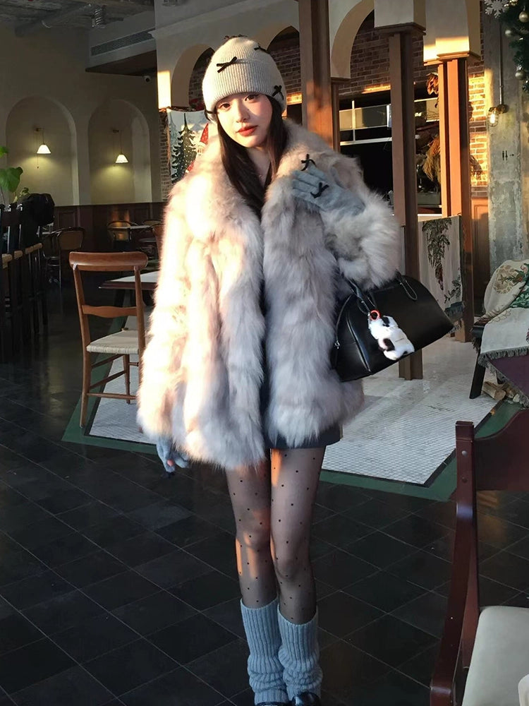 Eco-Friendly Faux Fox Fur Mid Coat