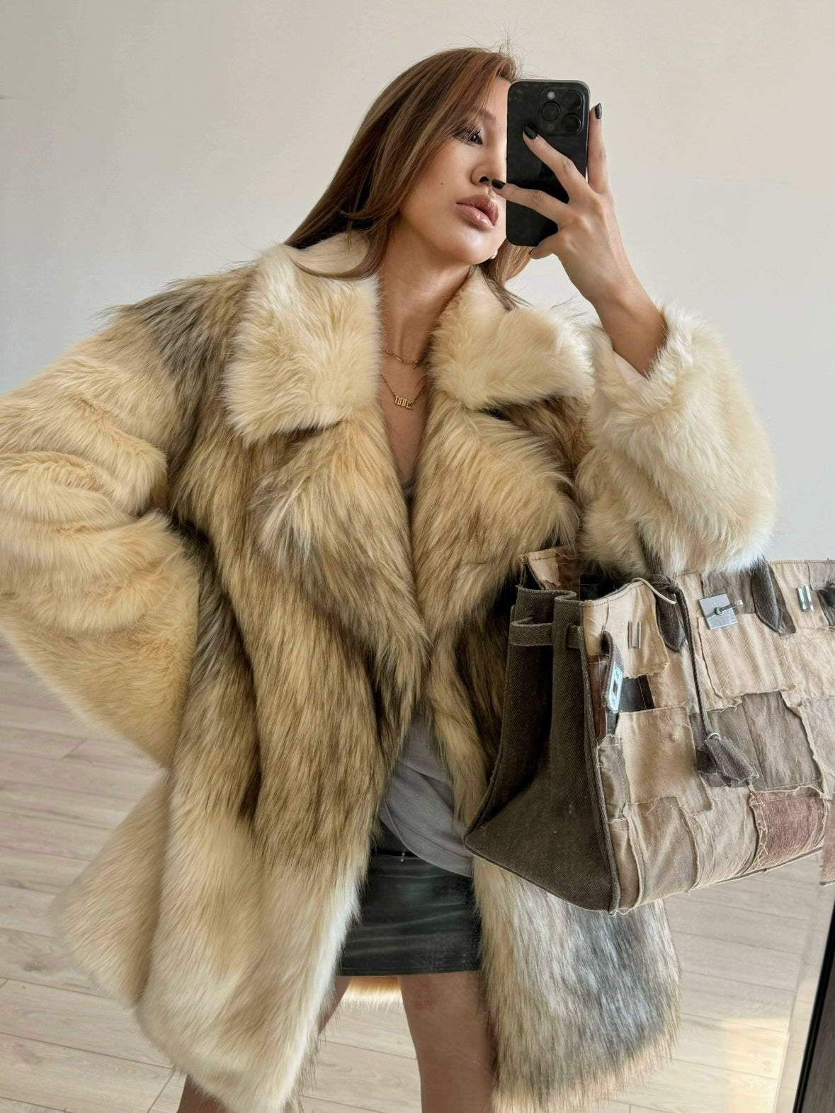 Eco Faux Fox Fur Long Coat