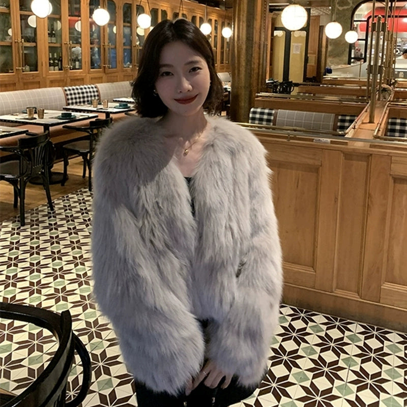 uscan Faux Fox Fur Slim Jacket