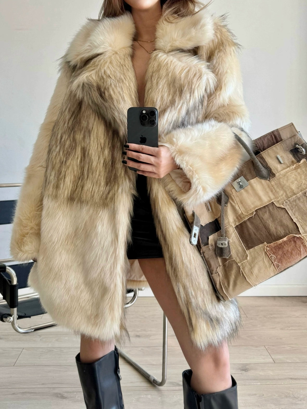 Eco Faux Fox Fur Long Coat