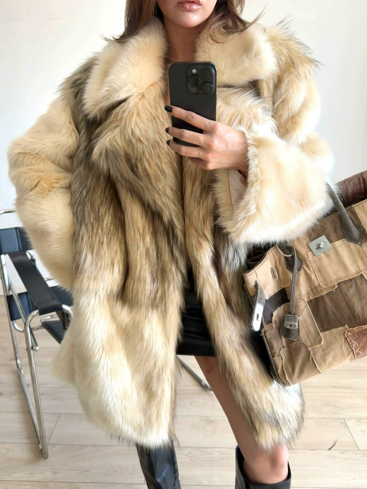 Eco Faux Fox Fur Long Coat