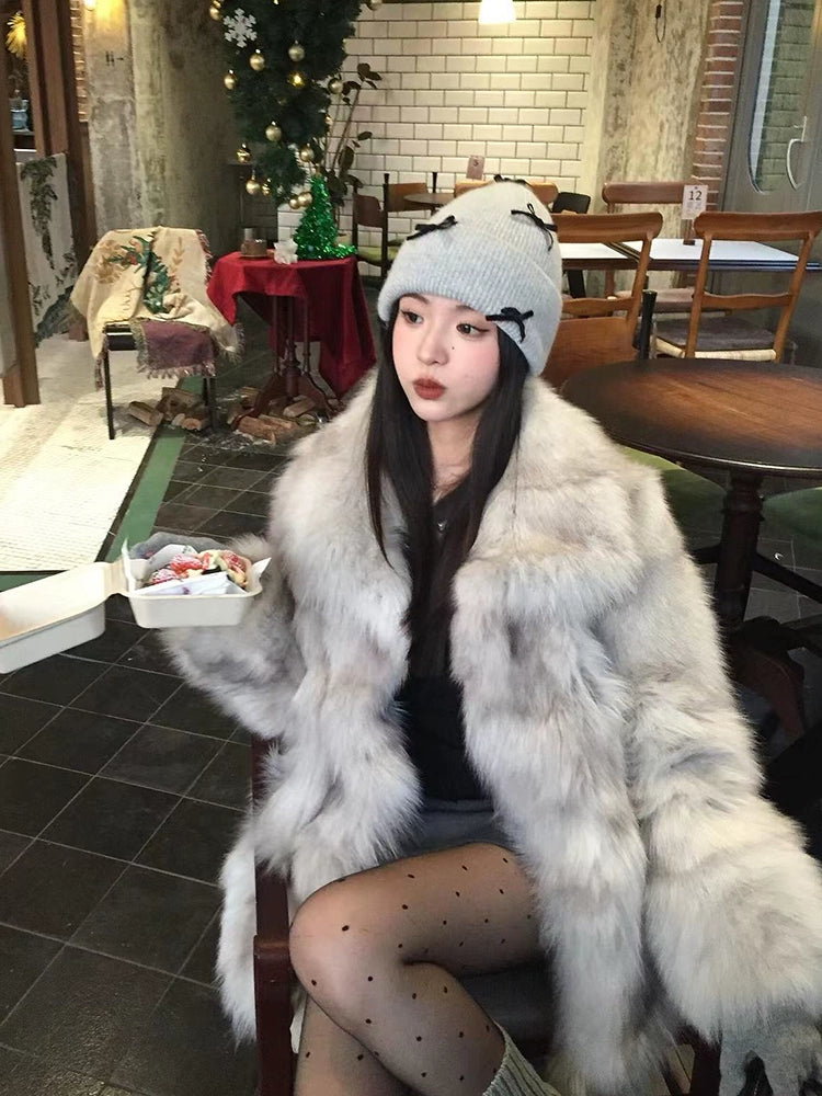 Eco-Friendly Faux Fox Fur Mid Coat