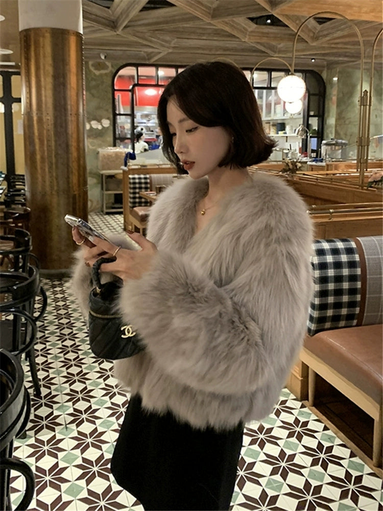 uscan Faux Fox Fur Slim Jacket