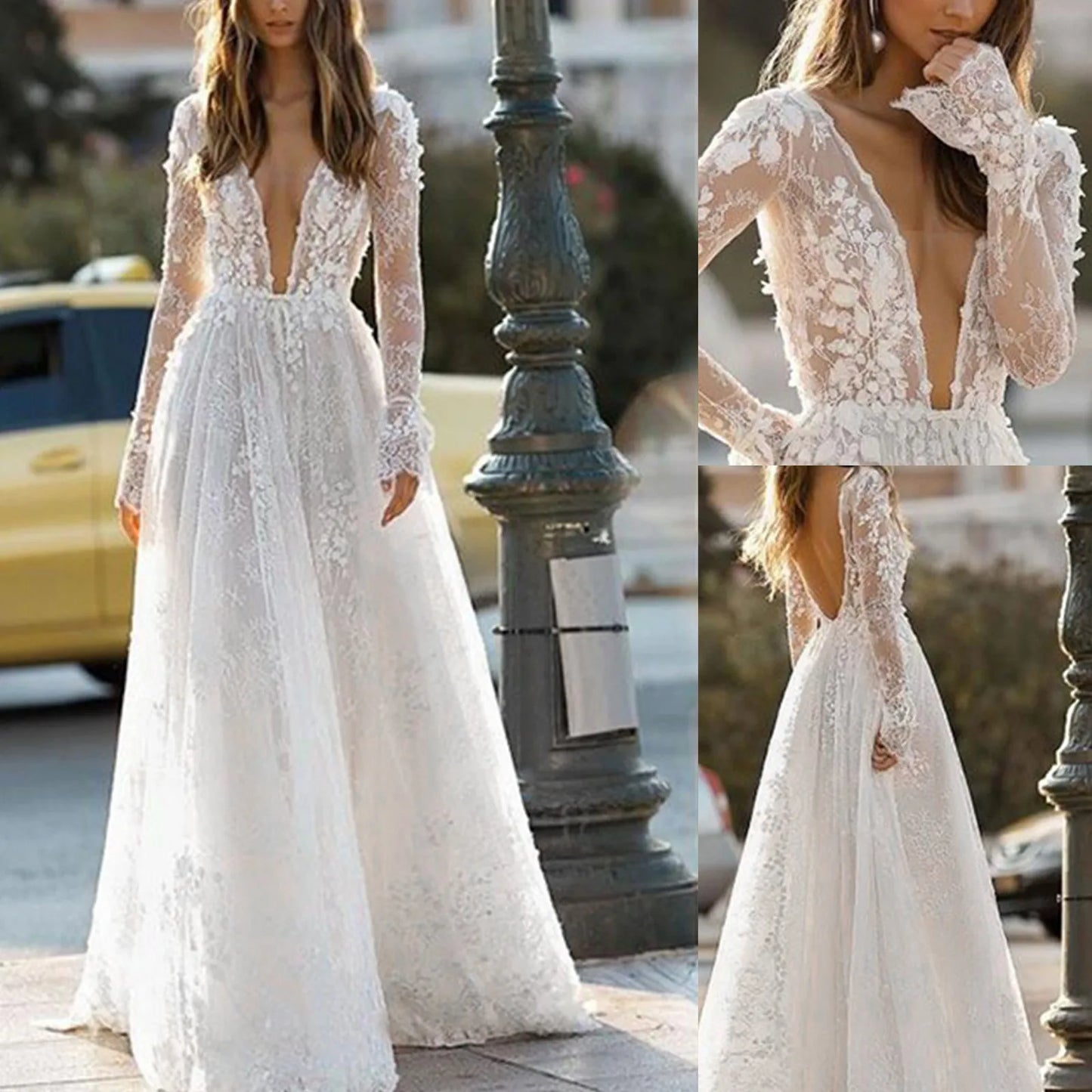 Elegant White Lace Backless Maxi Dress