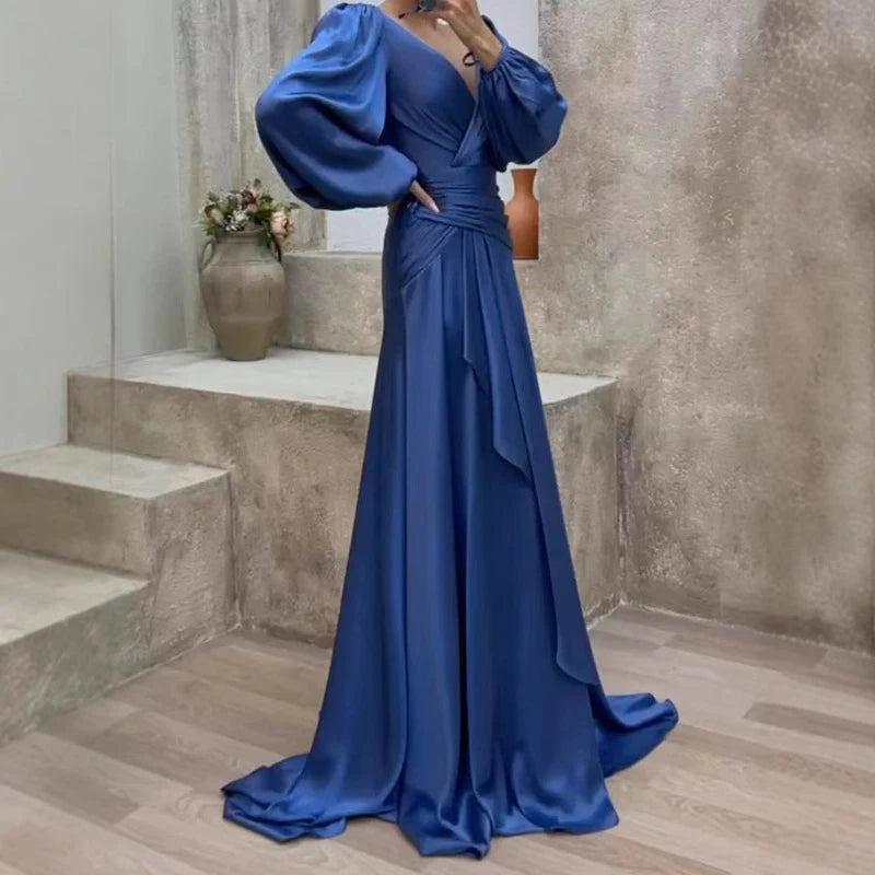 Sleek Satin V-Neck Evening Gown