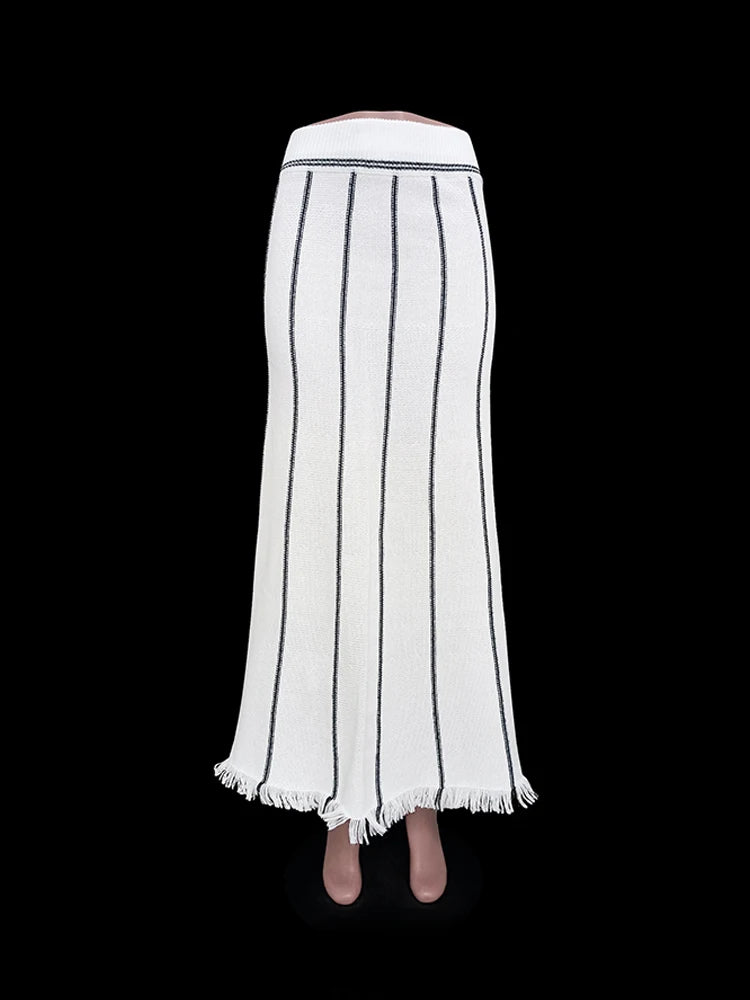 High Waist-Tassel Striped Maxi Skirt