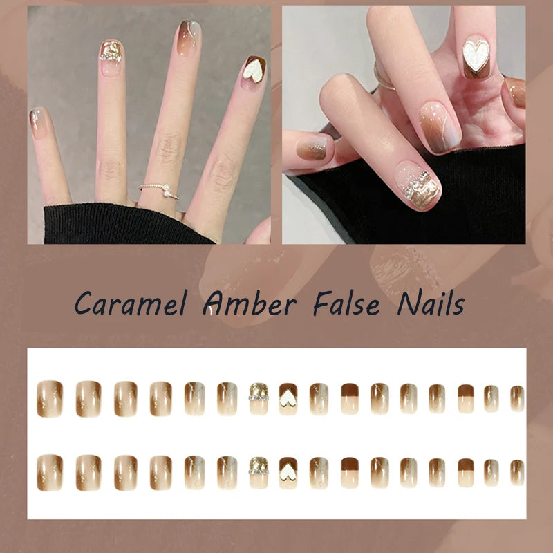 32Pcs Caramel Color False Nails_Amber