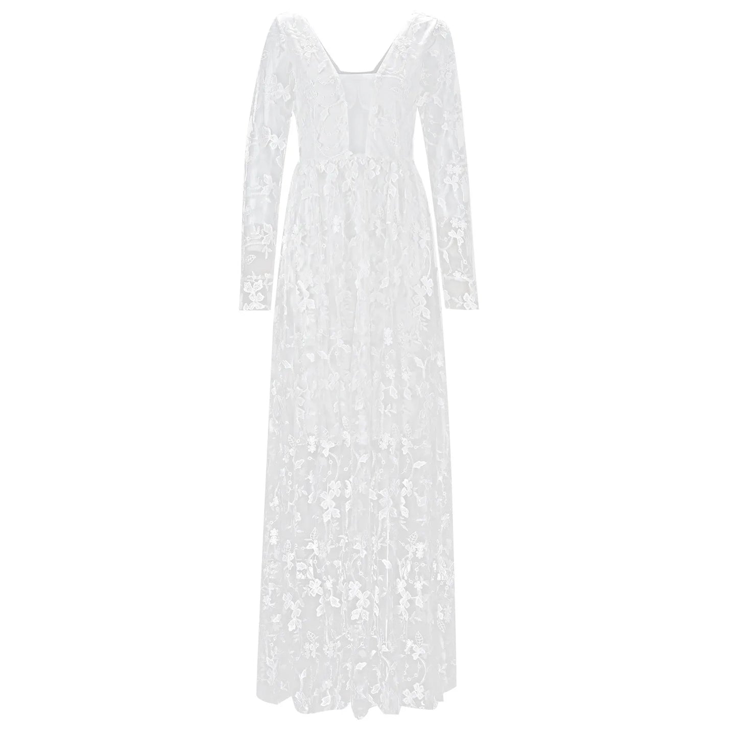 Elegant White Lace Backless Maxi Dress