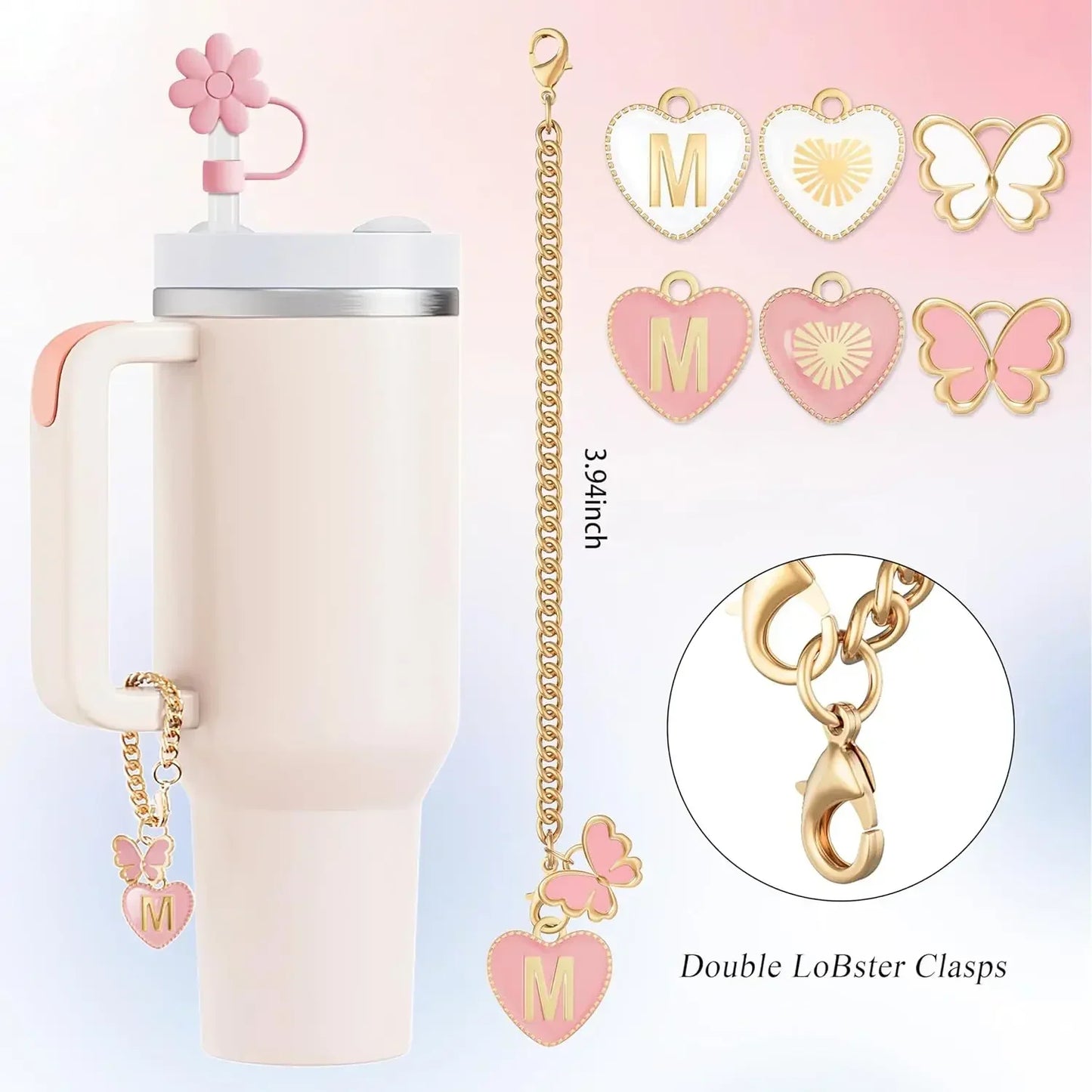 5PCS Cover Cap and alphabet Charms for Stanley 30&40 Oz Tumbler with Handle Cup 10mm Straw Tumbler Accessories