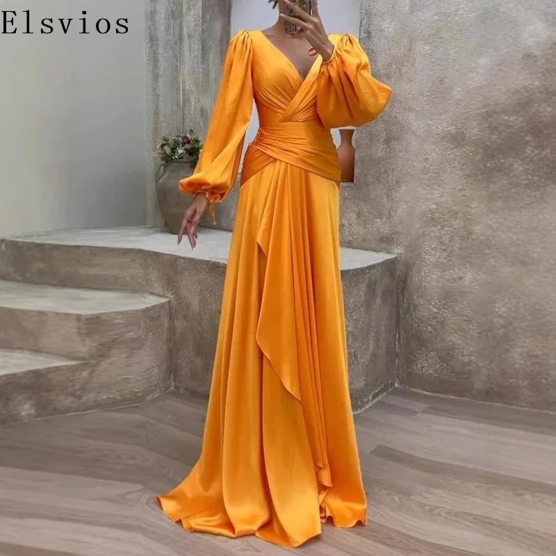 Sleek Satin V-Neck Evening Gown