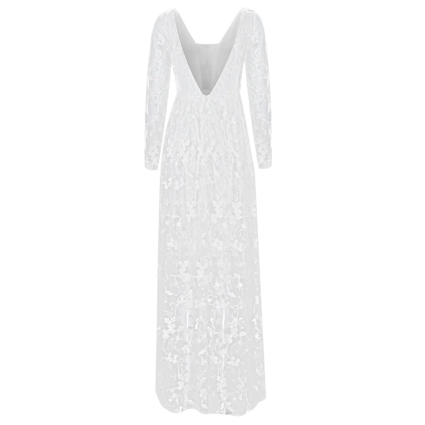 Elegant White Lace Backless Maxi Dress